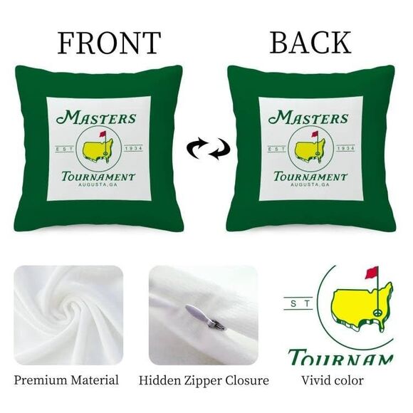 Masters Pillow Cover Golf Enthusiasts Decorative 18"X18" Double Sided Velvet NEW - Picture 2 of 7